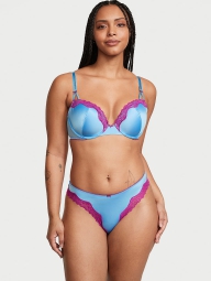 Атласний комплект білизни Victoria's Secret ліф Push-Up та трусики тонг 1159806065 (Рожевий, 32B)