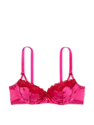 Атласний комплект білизни Victoria's Secret ліф Push-Up та трусики тонг 1159806440 (Рожевий, XL)