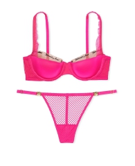 Гладкий комплект белья Victoria's Secret бюст-балконет и трусики стринги 1159810270 (Розовый, 32C/S)