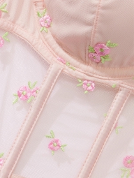 Роскошный комплект с вышивкой Victoria's Secret корсетный топ и трусики тонг 1159806536 (Розовый, 34C/M)