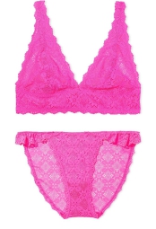 Кружевной комплект белья Victoria's Secret бралетт и трусики бикини 1159808019 (Розовый, M)