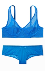 Сетчатый комплект Victoria's Secret полупрозрачный бюст и трусики чики 1159808158 (Синий, 32A/XS)