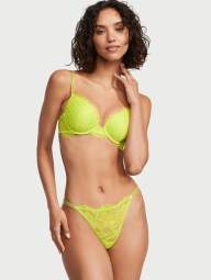 Шикарный кружевной комплект Victoria's Secret бюст Push-Up и трусики тонг 1159808191 (Зеленый, 34A/M)