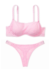 Мереживний комплект Victoria's Secret Pink бюстгальтер та трусики тонг 1159811185 (Рожевий, 32A)