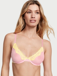 Мереживний комплект білизни Victoria's Secret ліф та трусики тонг 1159814699  (Рожевий 32C/S)