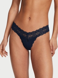 Кружевной комплект белья Victoria's Secret бюст и трусики тонг 1159815005 (Синий 38D/L)