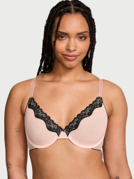 Кружевной комплект белья Victoria's Secret бюст и трусики тонг 1159817112 (Розовый 34D/M)