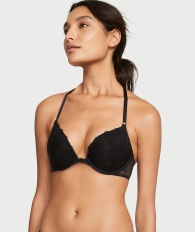 Комплект белья Victoria's Secret бюстгальтер Push-up и бесшовные трусики тонг 1159824460 (Черный 34B/S)