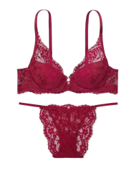 Кружевной комплект белья Victoria's Secret бюстгальтер и трусики бикини 1159828736 (Бордовый 32C/S)