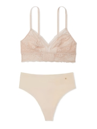 Шикарний комплект білизни Victoria's Secret бралетт та трусики тонг 1159828969 (Бежевий S)