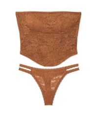 Мереживний комплект білизни Victoria's Secret Pink корсетний топ та трусики тонг 1159830793 (Коричневий XL)