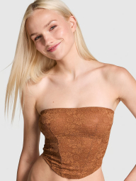Мереживний комплект білизни Victoria's Secret Pink корсетний топ та трусики тонг 1159830793 (Коричневий XL)