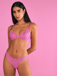 Мереживний комплект білизни Victoria's Secret бюст та трусики тонг 1159830830 (Рожевий 32C/S)