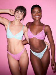 Мереживний комплект білизни Victoria's Secret погруддя та трусики тонг 1159832469 (Бірюзовий 34B/S)