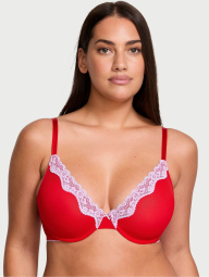 Кружевной комплект белья Victoria's Secret бюст и трусики тонг 1159830851 (Красный 36C/L)