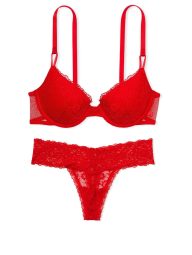 Мереживний комплект білизни Victoria's Secret ліф та трусики тонг 1159830977 (Червоний 36C/L)
