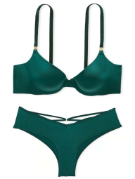 Гладкий комплект белья Victoria's Secret бюст Push-up и трусики чики 1159831043 (Зеленый 34A/XS)