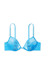 Шикарный комплект Victoria's Secret пояс для чулок, бюст и трусики тонг 1159831051 (Голубой 32C/S)