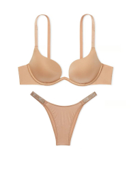 Гладкий комплект белья Victoria's Secret бюст и трусики бразильяны 1159831057 (Бежевый 38D/XL)