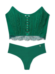 Шикарный комплект белья Victoria's Secret кружевной корсет и бесшовные трусики тонг 1159831143 (Зеленый S)