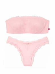 Кружевной комплект белья Victoria's Secret бралетт и трусики бразильяны 1159831148 (Розовый XL)