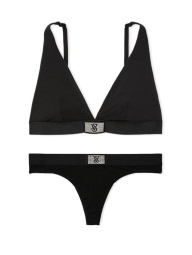 Женский комплект белья Victoria's Secret лиф и трусики тонг 1159831155 (Черный L)