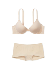 Комплект белья Victoria's Secret Pink лиф Push-up и трусики шортики 1159831256 (Бежевый 34C/M)