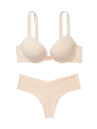 Комплект белья Victoria's Secret Pink бюст Super Push-Up и трусики тонг 1159831265 (Бежевый 34C/M)