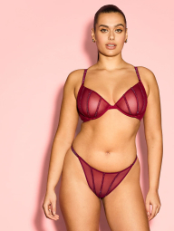Эффектный комплект белья Victoria's Secret лиф и трусики тонг со стразами 1159831428 (Бордовый 38C/L)