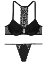 Жіночий комплект білизни Victoria's Secret ліф Push-Up та трусики стрінги 1159831441 (Чорний 32A/XS)