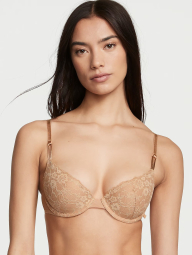 Жіночий мереживний комплект Victoria's Secret ліф та трусики тонг 1159831515 (Бежевий 38DDD/XL)