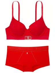 Жіночий комплект білизни Victoria's Secret ліф та трусики шортики 1159831741 (Червоний 34B/S)