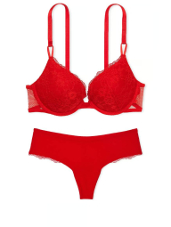 Комплект білизни Victoria's Secret ліф Push-Up та трусики тонг 1159831838 (Червоний 36B/M)