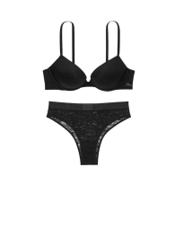 Ефектний комплект білизни Victoria's Secret Pink бюст Super Push-Up і бразиліани трусики 1159832091 (Чорний 36A/M)