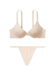 Комплект белья Victoria's Secret Pink бюст Push-Up и трусики стринги 1159832104 (Бежевый 36B/M)