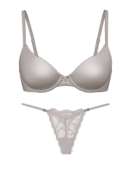 Комплект белья Victoria's Secret бюст и трусики стринги 1159832269 (Серый 36C/L)