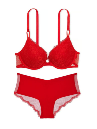 Комплект белья Victoria's Secret лиф Push-Up и трусики чики 1159832281 (Красный 36B/M)