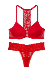 Женский комплект белья Victoria's Secret лиф Push-Up и трусики тонг 1159832282 (Красный 34B/S)