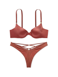 Гладкий комплект білизни Victoria's Secret погруддя Push-up та трусики тонг 1159832502 (Коричневий 32C/S)