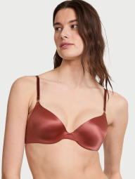 Гладкий комплект білизни Victoria's Secret погруддя Push-up та трусики тонг 1159832502 (Коричневий 32C/S)
