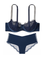 Комплект белья Victoria's Secret кружевной бюст с бархатом и бесшовные трусики чики 1159832568 (Синий 32D/S)
