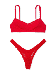 Кружевной комплект белья Victoria's Secret Pink баралетт и трусики тонг 1159832786 (Красный L)