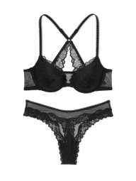 Шикарный комплект Victoria's Secret бюстгальтер и трусики тонг 1159832874 (Черный 34C/M)