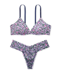 Шикарный комплект белья Victoria's Secret бюстгальтер и трусики тонг 1159832956 (Сиреневый 34A/S)