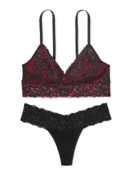Кружевной комплект белья Victoria's Secret бралетт и трусики тонг 1159833135 (Черный XXL)