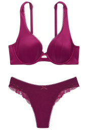 Женский комплект белья Victoria's Secret лиф и трусики тонг 1159833184 (Бордовый 32B/XS)
