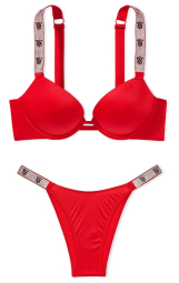 Женский комплект белья Victoria's Secret бюст Push-Up и трусики бразильяны 1159833228 (Красный 40C/XXL)