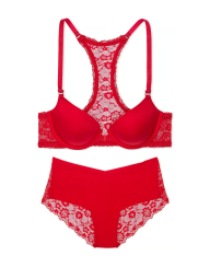 Женский комплект белья Victoria's Secret лиф и трусики чики 1159833312 (Красный 34C/M)