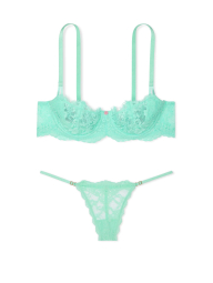Кружевной комплект белья Victoria's Secret бюст и трусики стринги 1159833380 (Бирюзовый 34C/M)