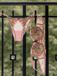 Роскошный комплект с вышивкой Victoria's Secret корсет, бюст и трусики бразильяна 1159833422 (Розовый 38DDD/XL)